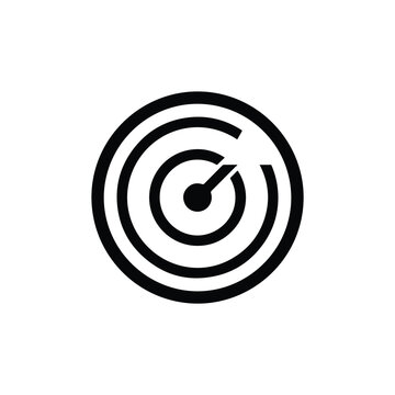 Black radar icon showing target location with circular waves isolated on a white background