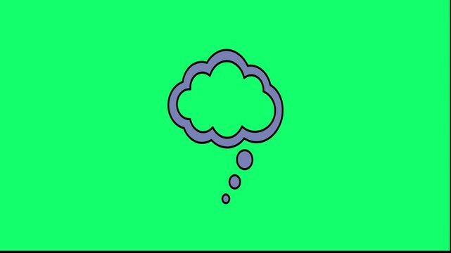 Simple illustration of a purple thought bubble on a bright green background