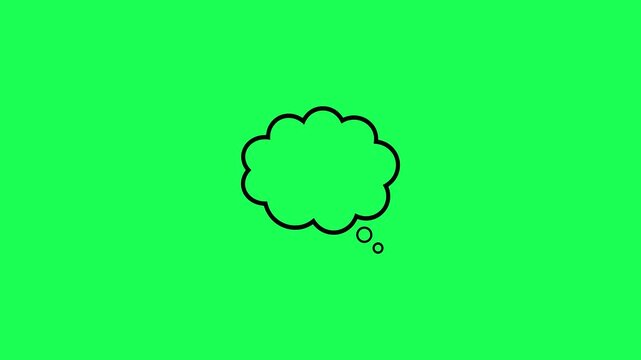 Simple black thought bubble icon on a vibrant green chroma key background