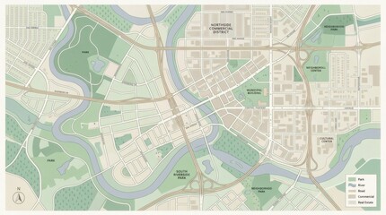 Fototapeta premium Detailed street map of urban city area with roads and buildings