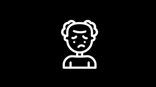 Sad elderly person icon animation on black background
