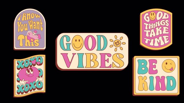 Y2K retro good vibes and kindness quote stickers animation