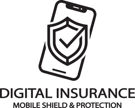 Digital insurance logo with smartphone and shield symbolizing secure mobile coverage, data protection and modern insurance services