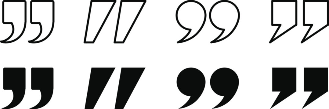 quotation mark icon set. line and solid double quote speech marks sign. text citation testimonial dialogue symbols
