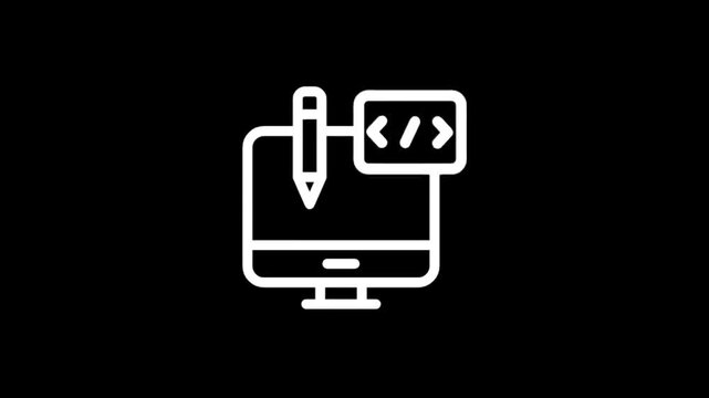 Digital coding and programming icons on a dark background