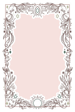 Whimsical Botanical Frame with Celestial Elements Moon, Stars, Sun
