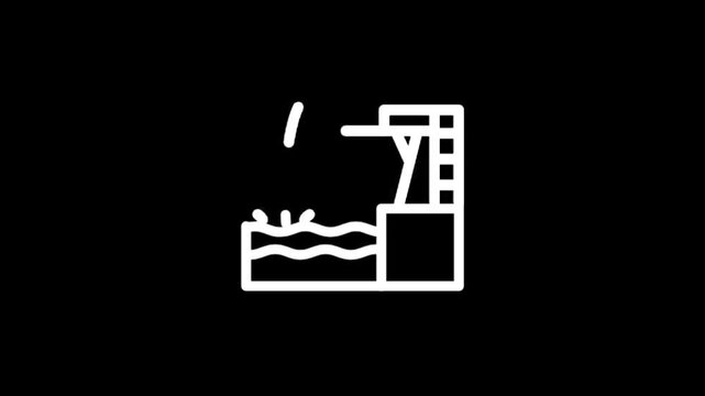 Animated graphic of a diving board with water waves below