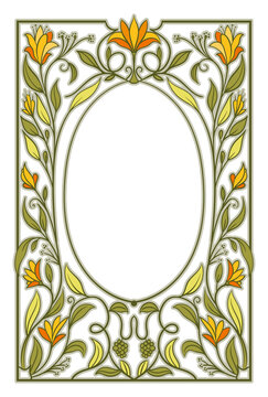 Art Nouveau Floral Frame with Oval Empty Space, Decorative Border Design