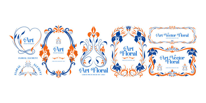Floral Frames and Borders Vector Set - Vintage Art Nouveau  Art Deco Inspired Designs