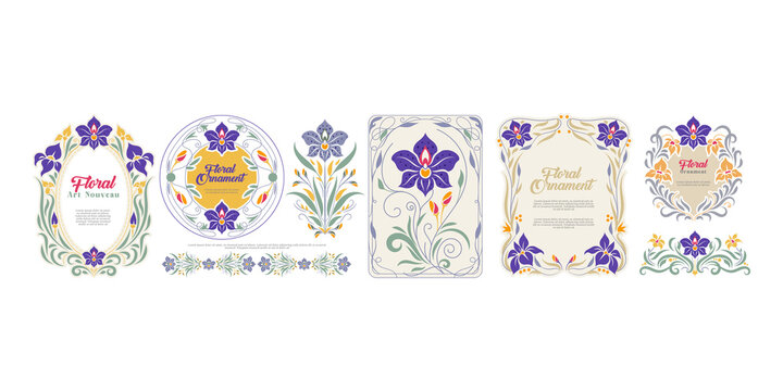 Elegant Floral Ornate Borders and Frames with Purple Orchid Flowers