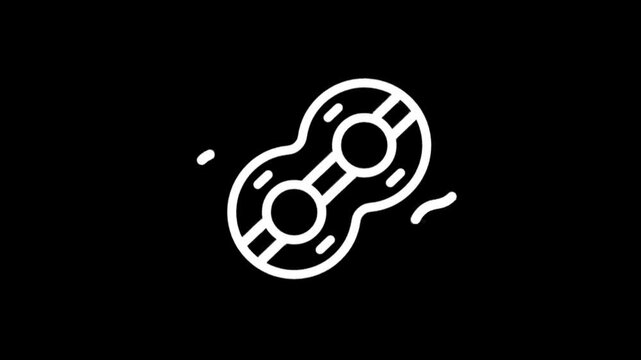 Abstract white icon of a peanut with wavy lines on black background