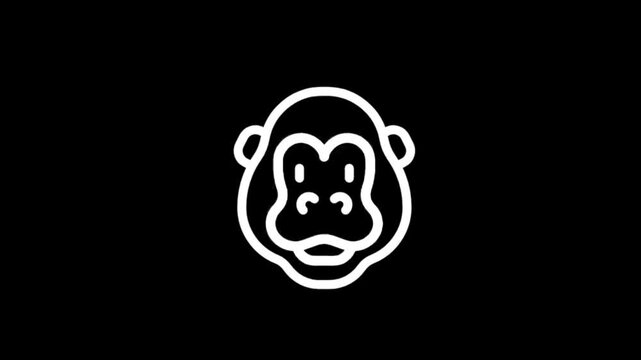 Stylized monkey face icon animation on black background