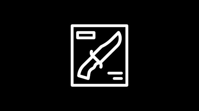 Animated icon of a knife inside a magazine cover, simple white outline on black