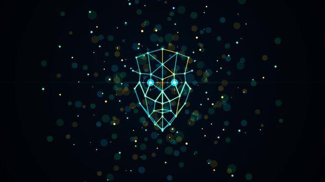 Futuristic Artificial Intelligence Neural Face Wireframe with Optic Sensors