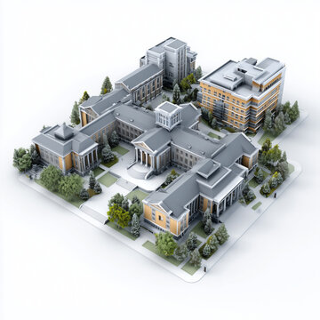Isometric University Campus School Model