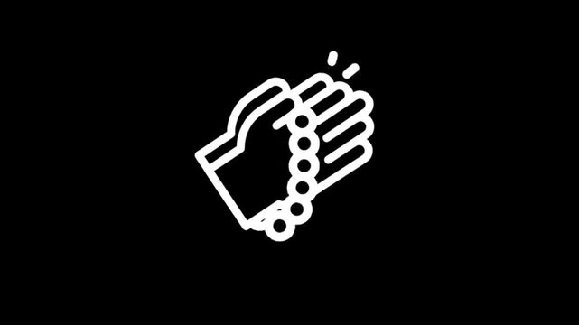 Animated white icon of a hand with fingers curled into a fist