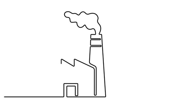 Animated self drawing of continuous line Industrial Factory Building Self Drawing Animation Manufacturing and Production Concept. Full length single line art animation. 4k video