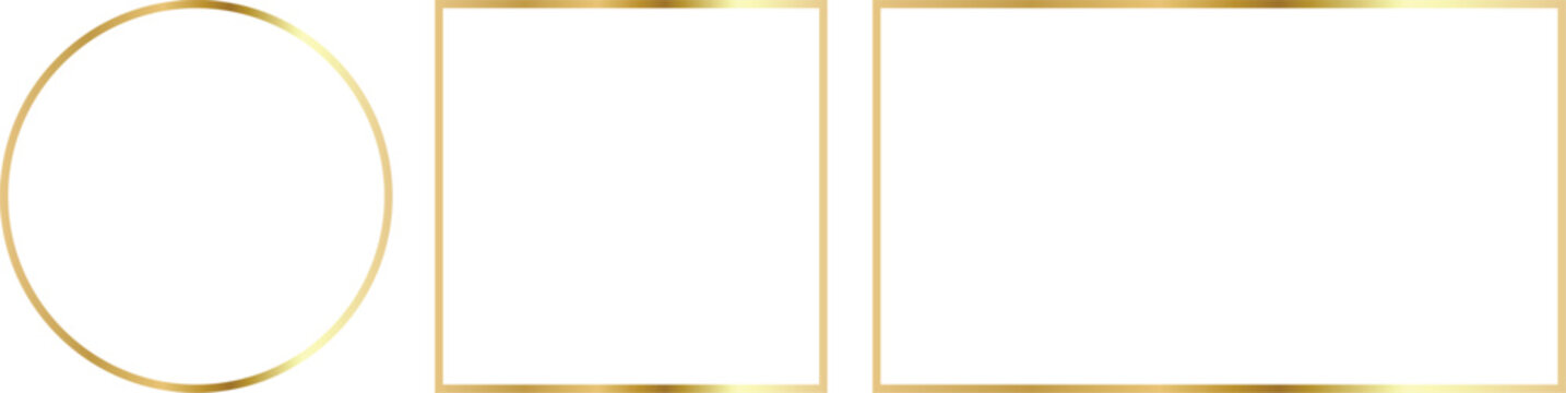 Luxury golden geometric thin line frame set. circular square and rectangular border graphics for elegant photo placeholders