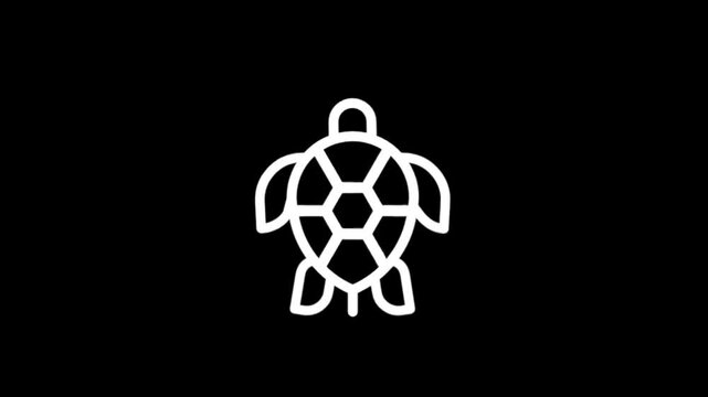Minimalist white turtle icon animation on black background