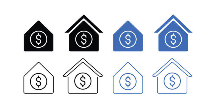 house dollar icon set. home price sign. real estate property investment mortgage loan symbol