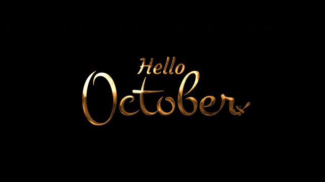 Gold cursive lettering hello october graphic design for elegant holiday art. Perfect for seasonal greeting cards or posters.