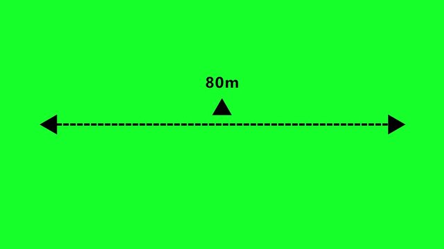 animated A dotted line representing a 80 meter measurement for design  in 4K animation with alpha channel and layout purposes on green screen background 80 meter dimension dotted line