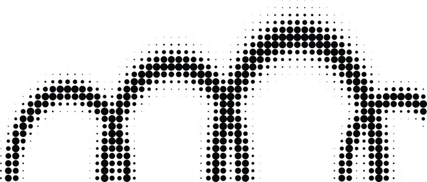 Abstract bridge silhouette made with halftone dots on white background in monochrome for design concept
