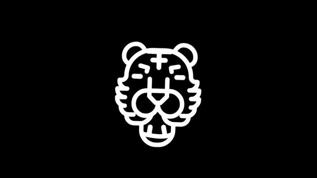 Stylized tiger face animation with minimalist white lines on black background