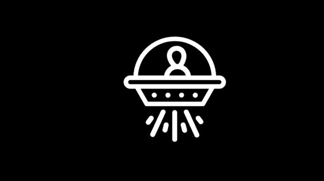 Animated icon of a flying saucer with a pilot inside, emitting light beams
