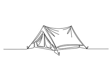 Continuous single line drawing of a camping tent for outdoor travel and adventure © Jotish_Design Store