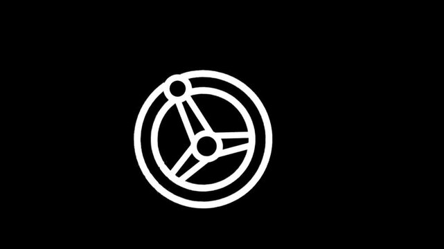 Abstract circular graphic with three spokes and a central dot on black background