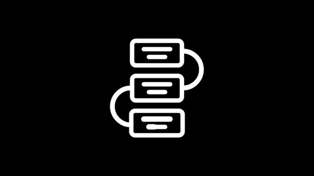 Animated flowchart icons showing process steps and data flow