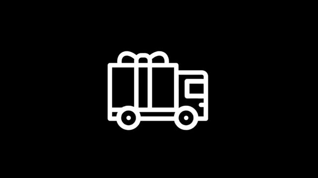 Animated icon of a delivery truck carrying gifts and presents