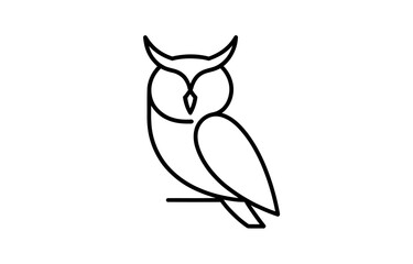 Naklejka premium Minimalist line art icon of an owl sitting on a branch