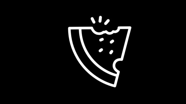 Simple white line art of a bitten slice of watermelon on a black background