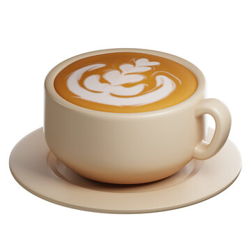 3D Render of Cappuccino Latte Coffee with Milk Foam 