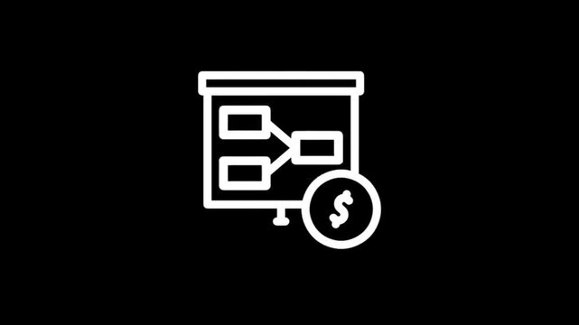 Financial presentation flowchart with dollar coin icon on black background