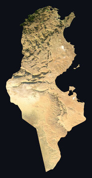 Tunisia Shaded Relief Map. Hillshaded physical terrain map illustration. Tunisia elevation, topography, and landforms.