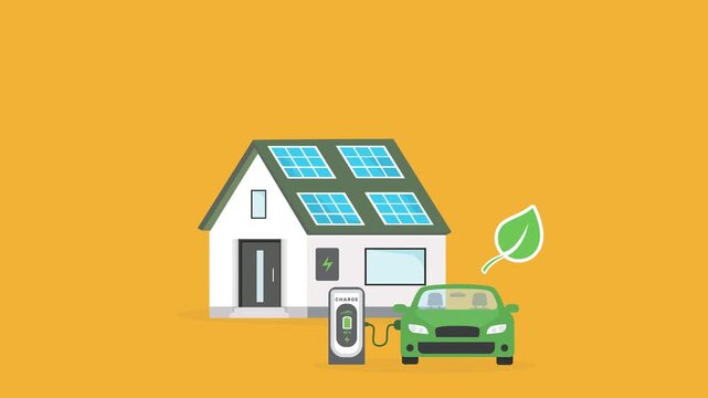 Green House with Solar Panels and Electric Vehicle Charging &ndash; Renewable Energy and Savings Concept