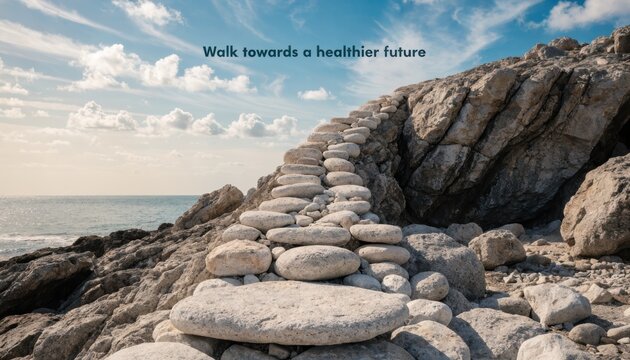 Ascending path of smooth light-colored stones leading to a quote walk, gigapixel high-fidelity v2-6x