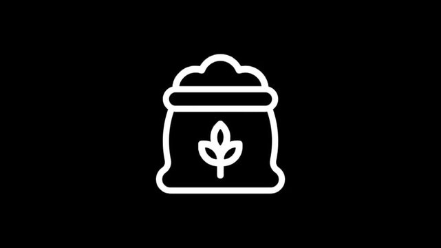 Simple animation of a sack with a sprout icon, representing growth and agriculture