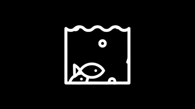 Animated fish swimming in a simple outline aquarium with bubbles