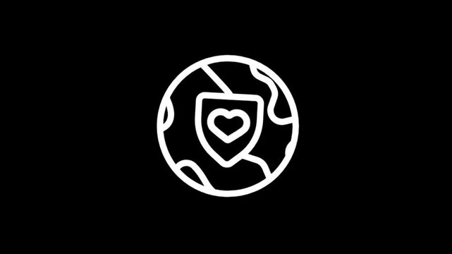 Animated hand-drawn globe with heart icon in center for love and connection