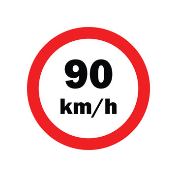 Minimal speed limit sign displaying a 90 km per h restriction inside a red circular border, suitable for traffic safety, road regulations, parking areas, industrial sites, and pedestrian zones.