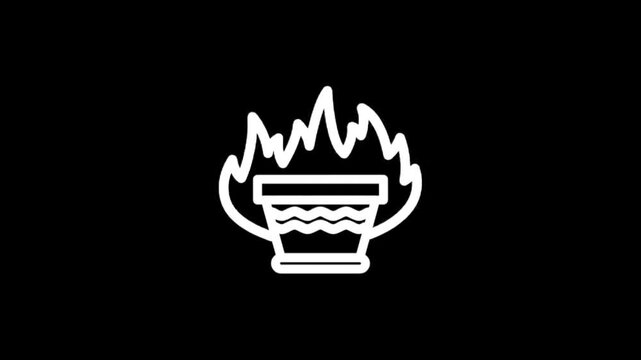 Animated icon of a burning pot with wavy flames and a liquid inside