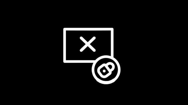 Animated icons showing a lock and an X mark, representing security and cancellation