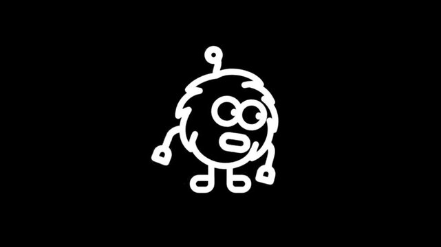 Animated cartoon character with expressive eyes and spiky hair on black background