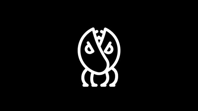 Abstract white creature with legs on black background, minimalist animation loop