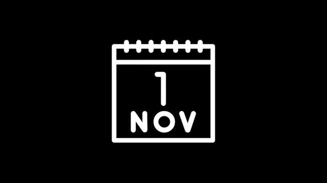 Animated calendar icon showing November first date on black background