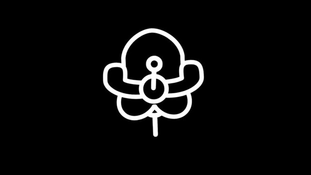 Abstract white flower icons on black background, minimalist design